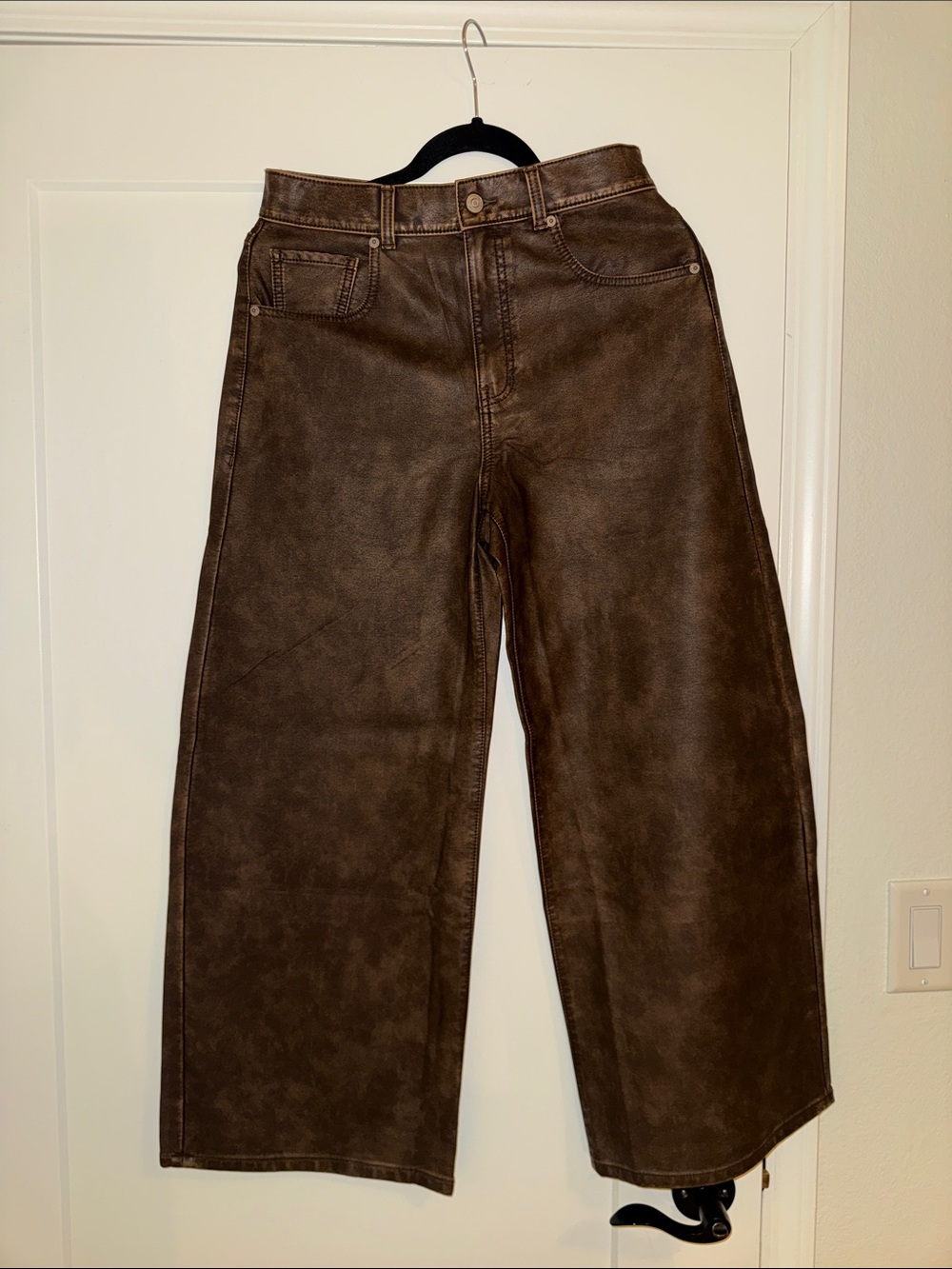Free People Wide Leg Faux Leather Pants in Dark Brown